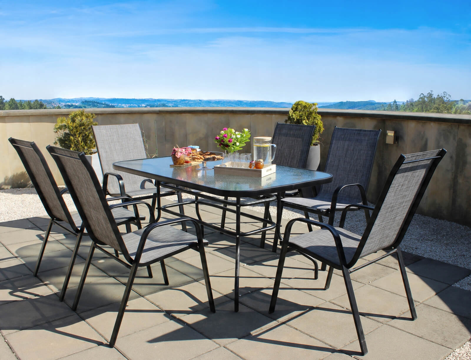 GardenLine Kovový záhradný stôl so sklenenou doskou 150 x 90 x 70 cm NEO-2286 3